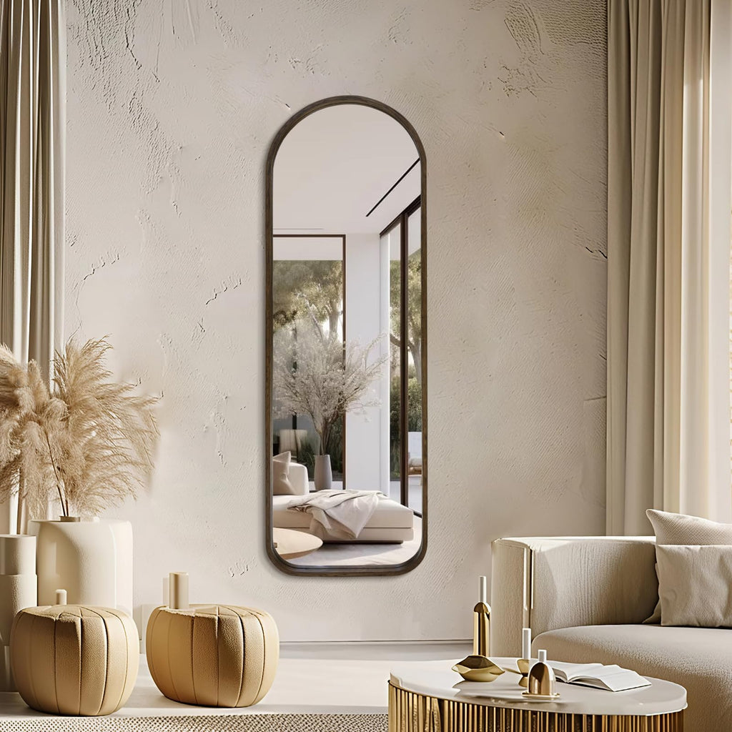 Arched Full Length Mirror, Wall-Mounted Mirrors, Black Walnut, 66"×21"