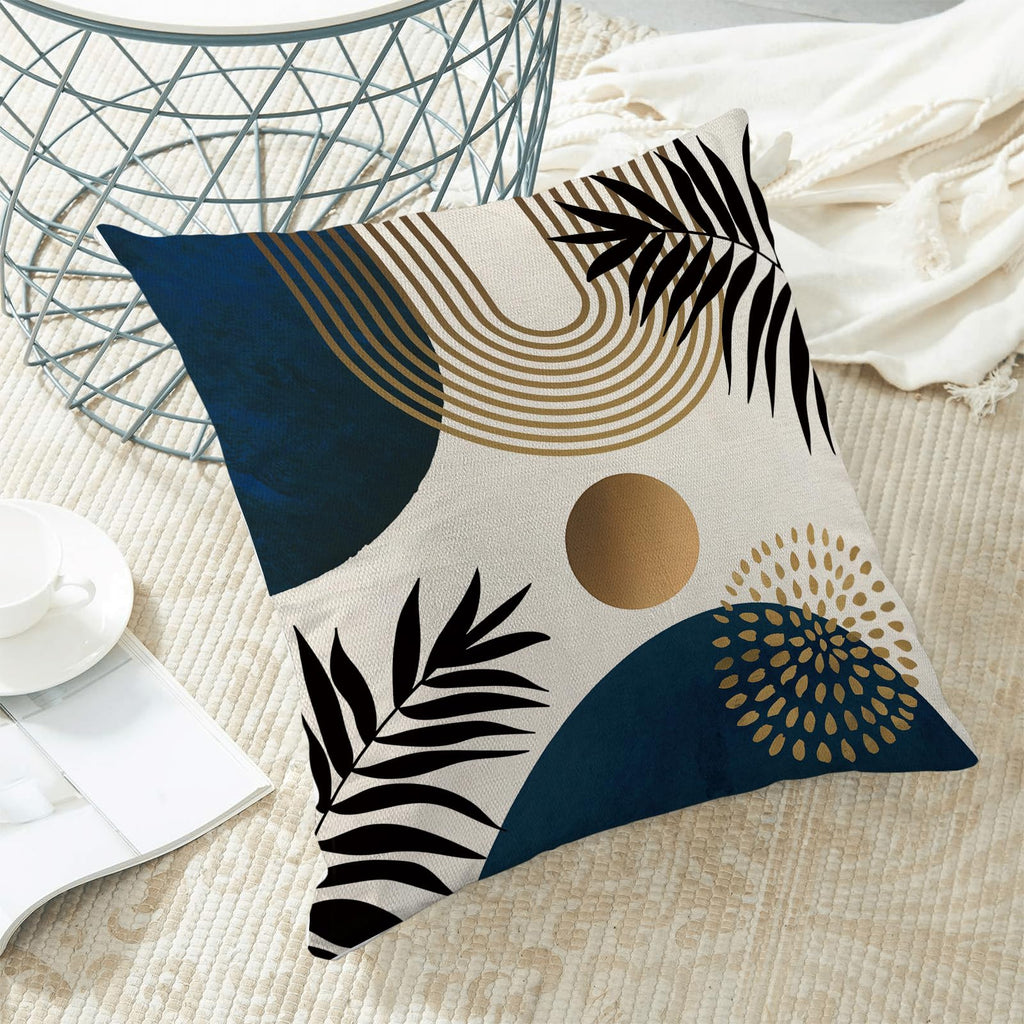 Boho Pillow Covers 20x20 Set of 2 Navy Blue Black Gold Tropical Leaf Geometric Throw Pillow Covers Outdoor Decor Mid