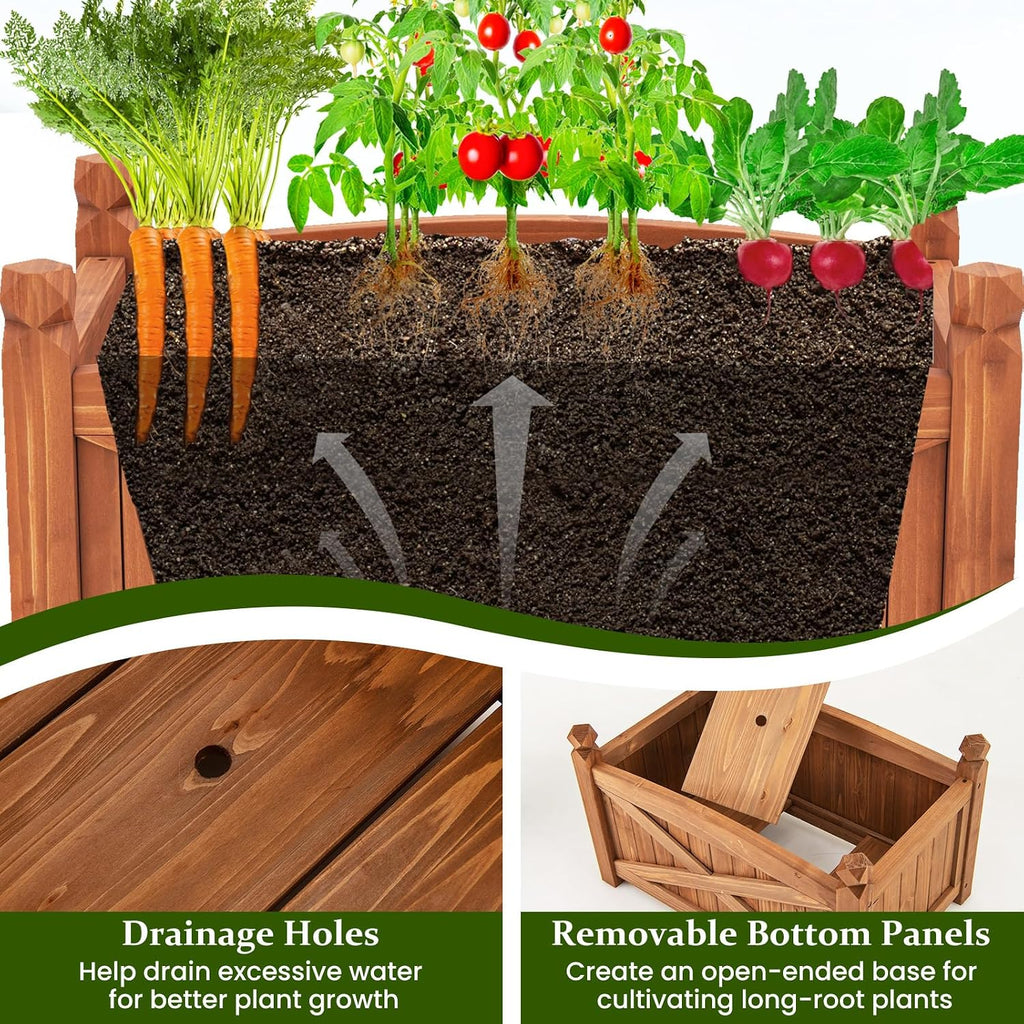 25"x 16"x 15" Wooden Raised Garden Bed with Drainage Holes | Solid Wood Gardening Plant Container for Flower
