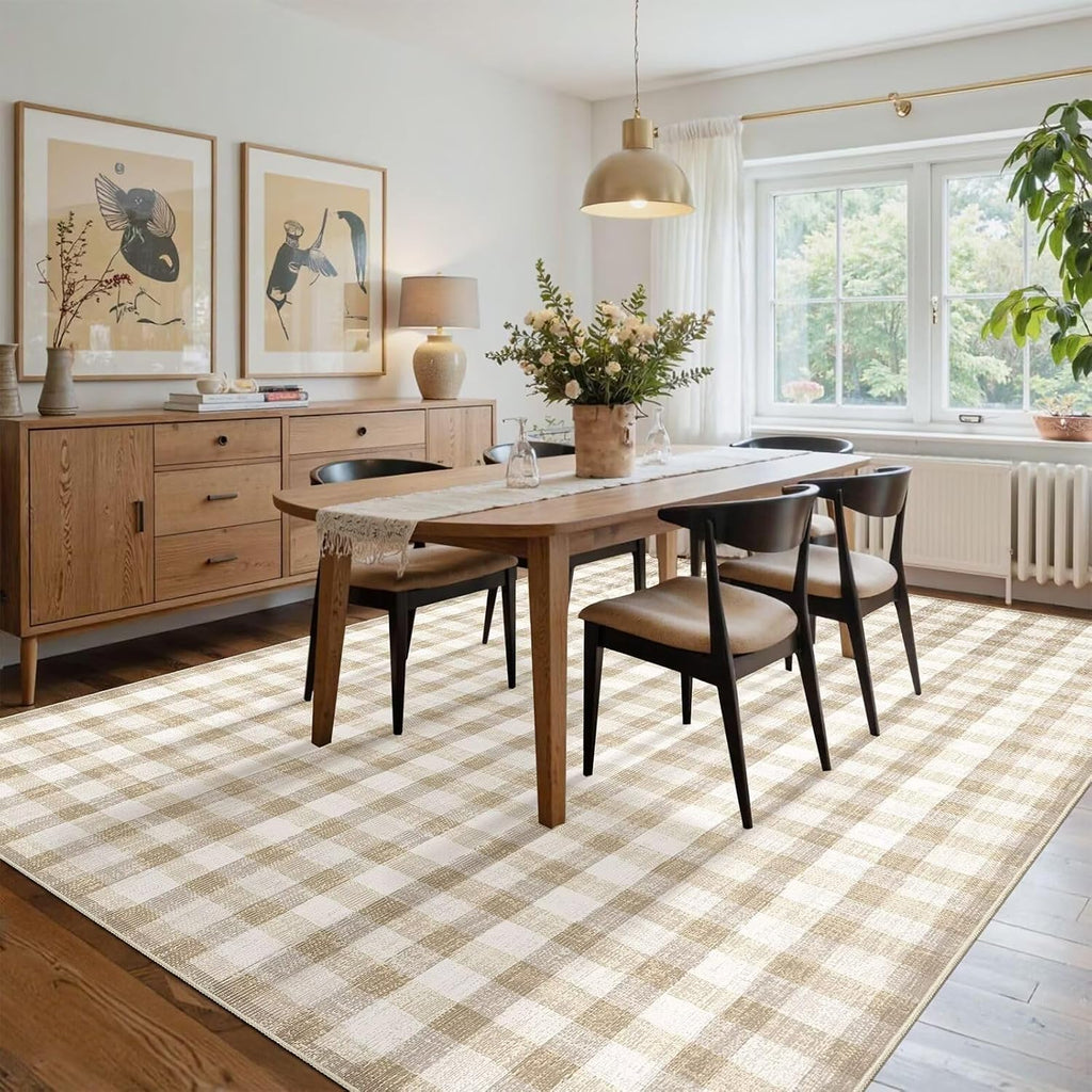 Checkered Area Rug, 8x10, Beige