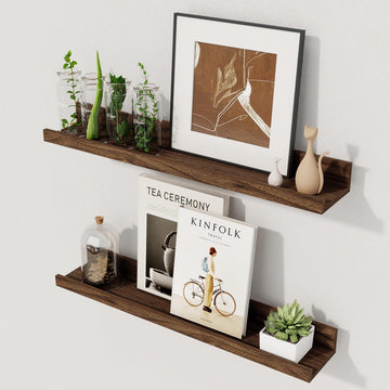 Picture Ledge Shelf, 20 Inch Walnut Floating Shelves Set of 2