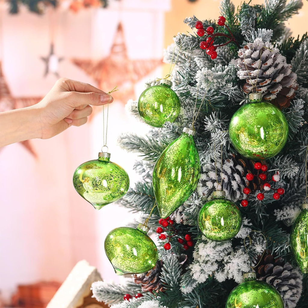 12 Pcs Lime Green Mercury Glass Christmas Ball Ornaments Vintage