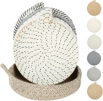 Hot Pads & Quartz Countertops - 6-Pack 8-Inch Cotton Trivets for Hot Dishes, Pots and Pans, Machine Washable - Set of 6