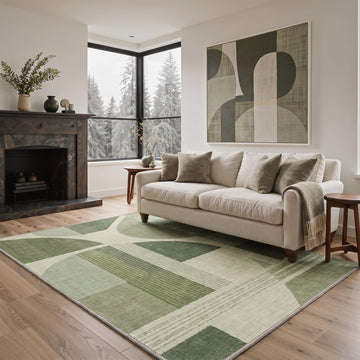 8x10 Washable Area Rugs, Sage Mid Century Modern Rug