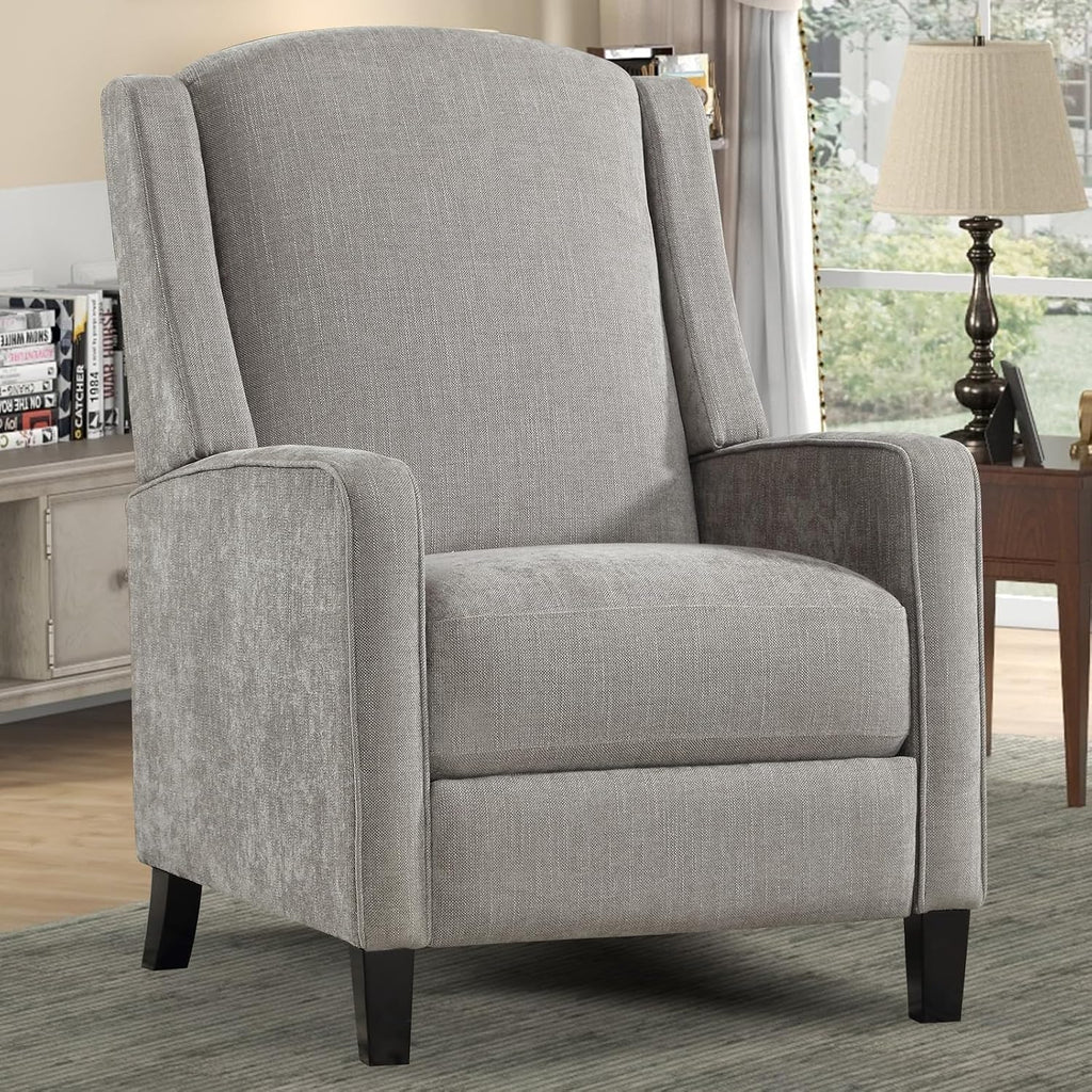 Wingback Pushback Recliner Chair, Fabric Push Back Recliners with Padded Seat, Mid Century Modern Reclining Chair