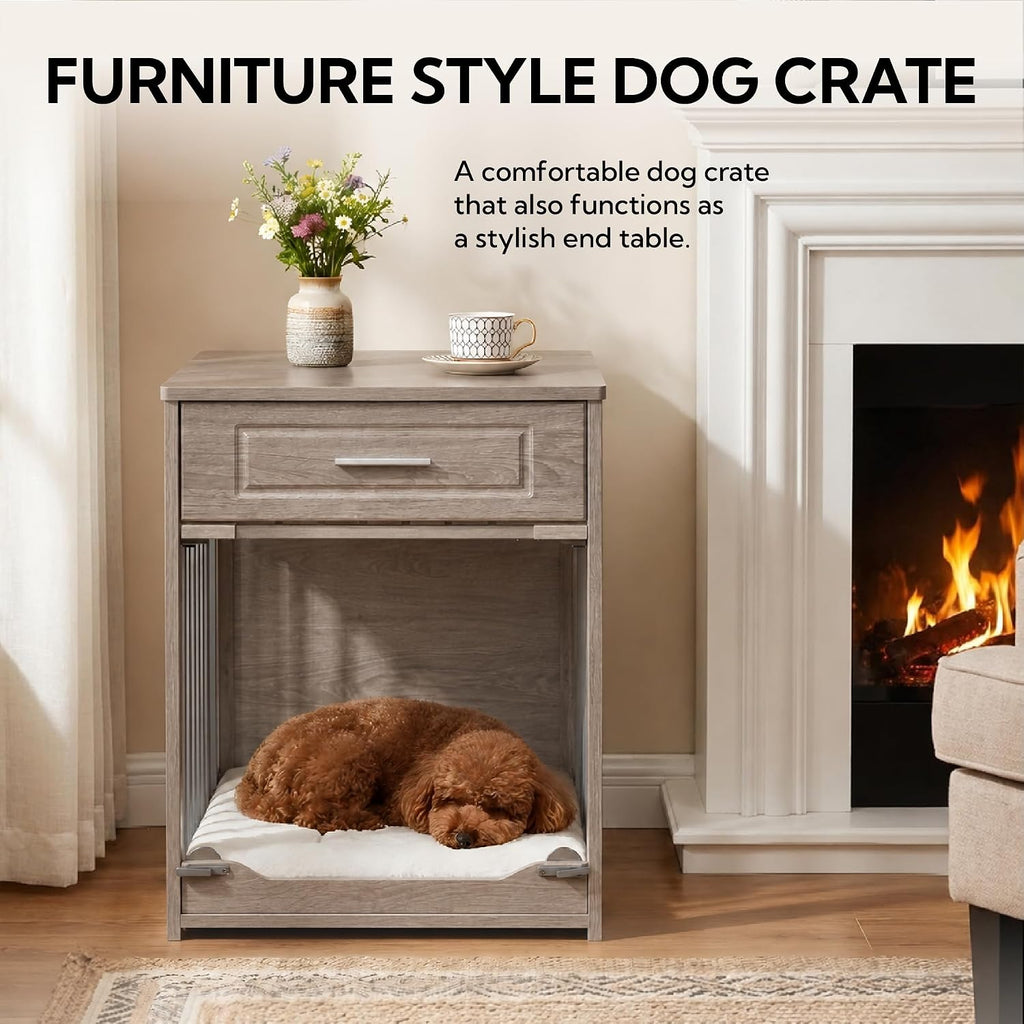 Dog Crate Furniture End Table with Flip-Up Door for Small Dogs