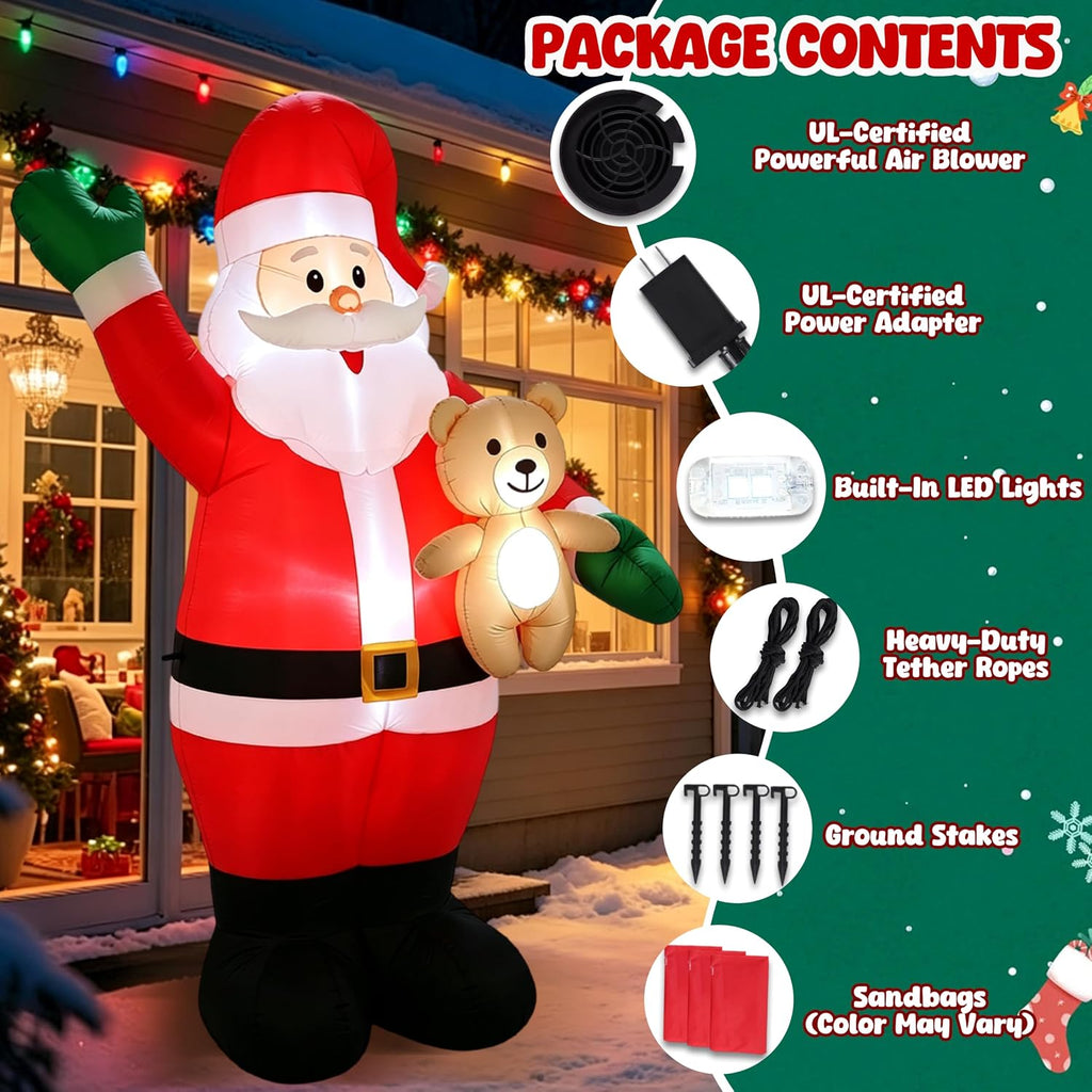 8.5FT Christmas Inflatable Santa Hold Bear, Blow Up Christmas Outdoor Decoration Built in LED Lights, Holiday Xmas