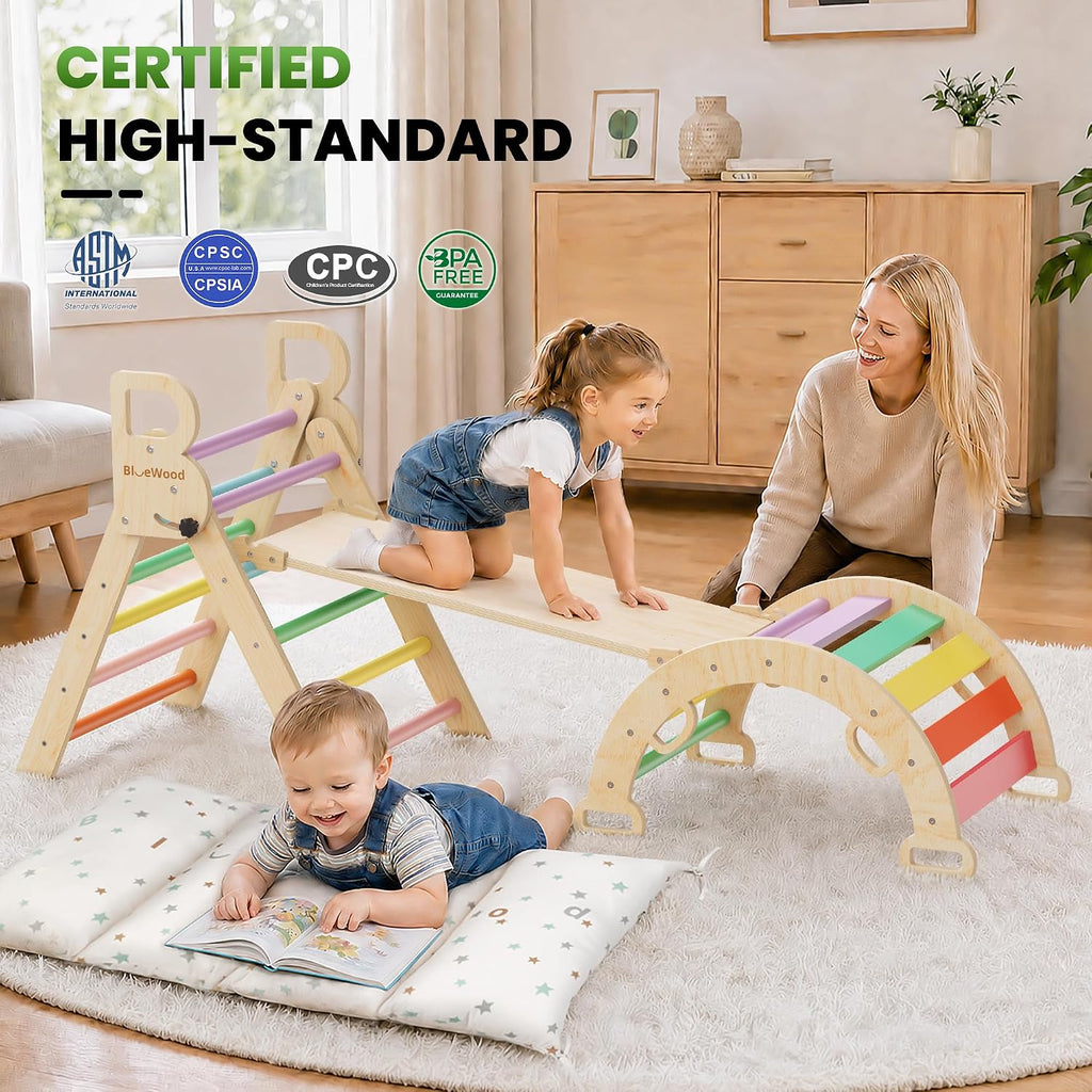 Triangle Set with Cushion, Wooden Climbing Toys for Toddler
