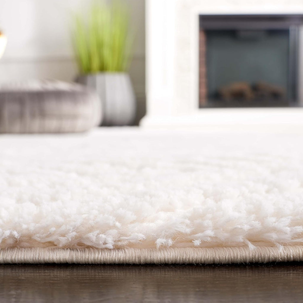 Tahoe Shag Collection Area Rug - 8' Square, White, Geometric Design, Plush 1.2 Inch Thick Ideal for High Traffic