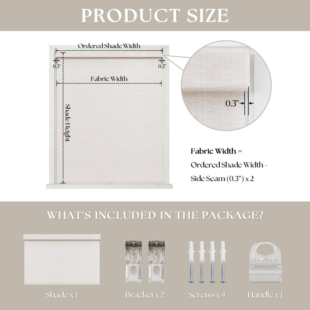 Beige White Textured Linen Semi Sheer Cordless Roller Shades