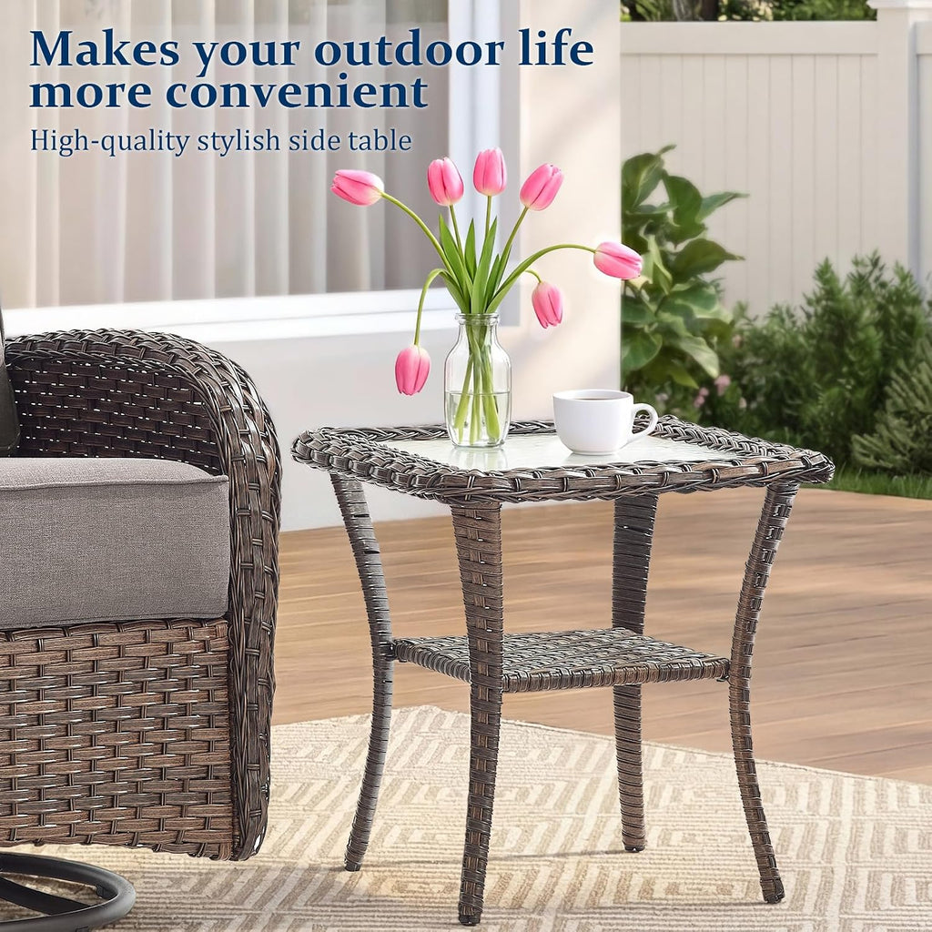 Outdoor Swivel Rocking Chair Patio Set (8pcs) High-Back - Thick Cushion Swivel Rocking Chair Patio with Fire Table