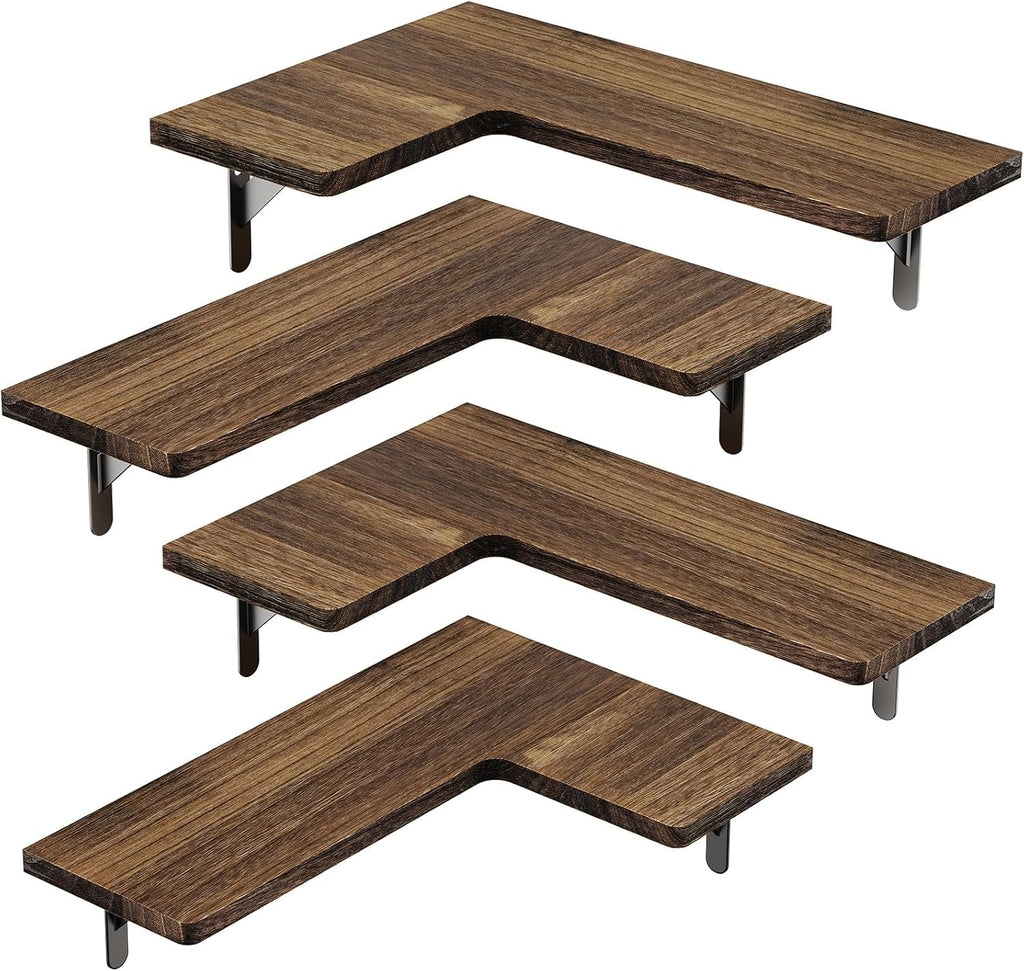 Corner Floating Shelves, Paulownia Wood, Set of 4, Brown