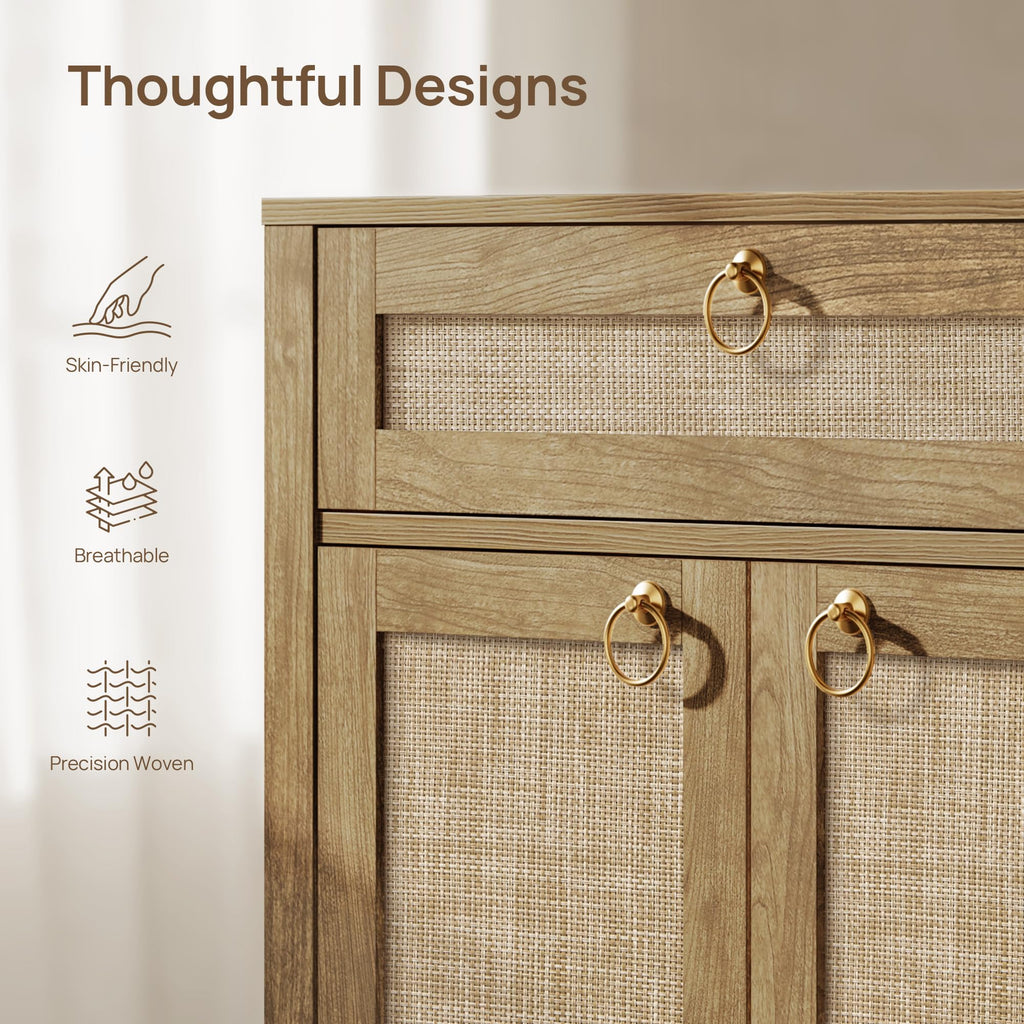 Rattan Sideboard Buffet Cabinet with 2 Drawers, 4 Doors, Credenza