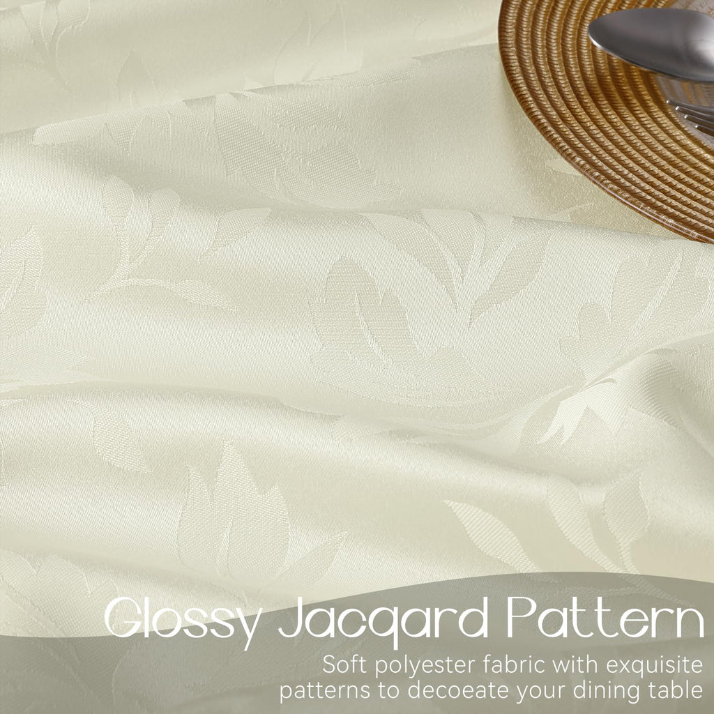 Jacquard Round Tablecloth 70 Inch, Ivory