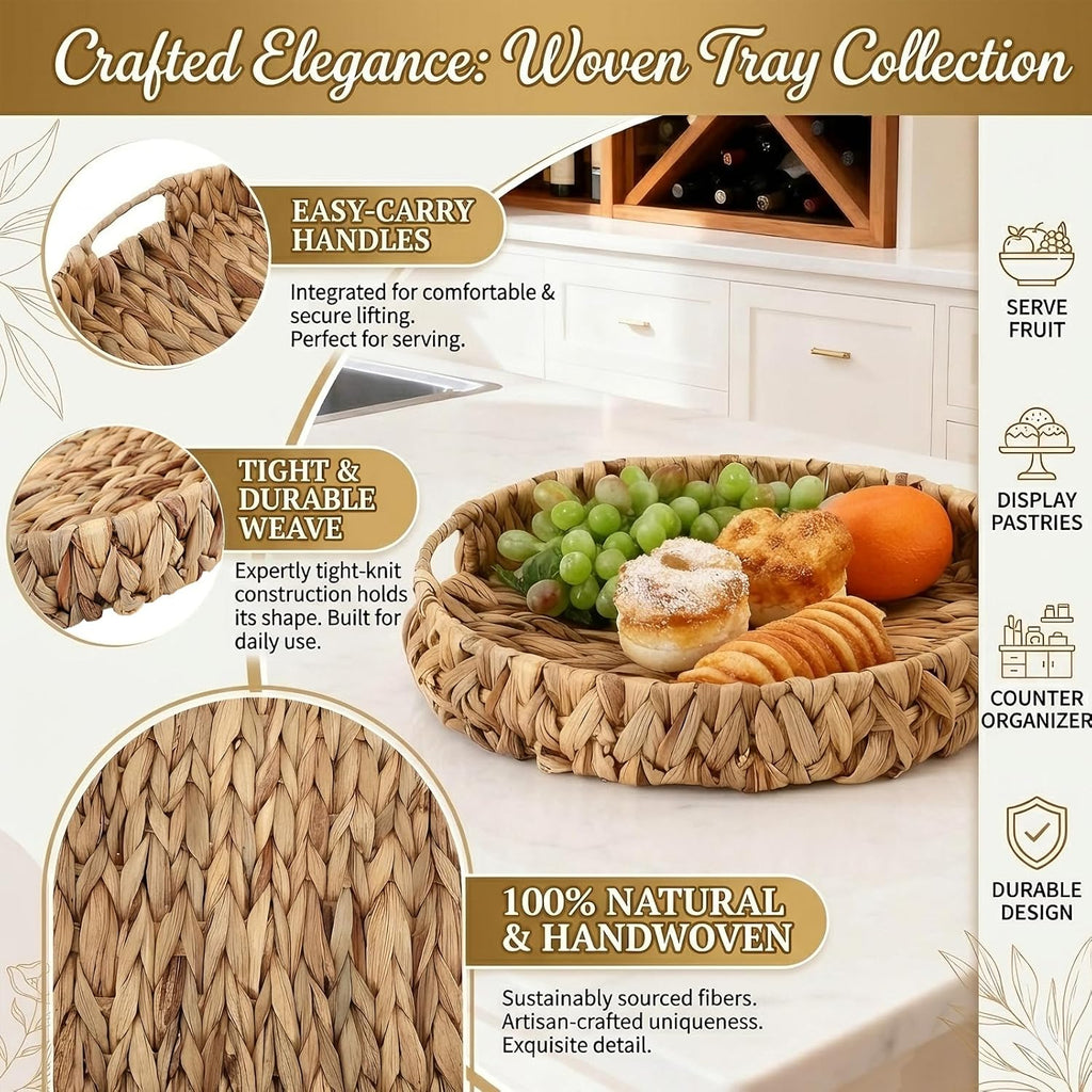 Woven Placemats Set of 6 with Water Hyacinth Storage Basket, Natural Woven Table Mats for Dining Table, Handmade Boho