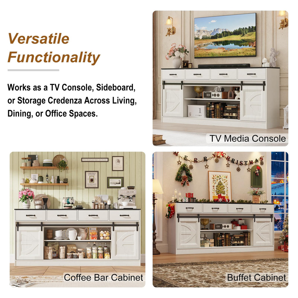 70" Large Farmhouse Tall TV Stand for 85/80/75/70 Inch TVs, 4 Drawers, Multi