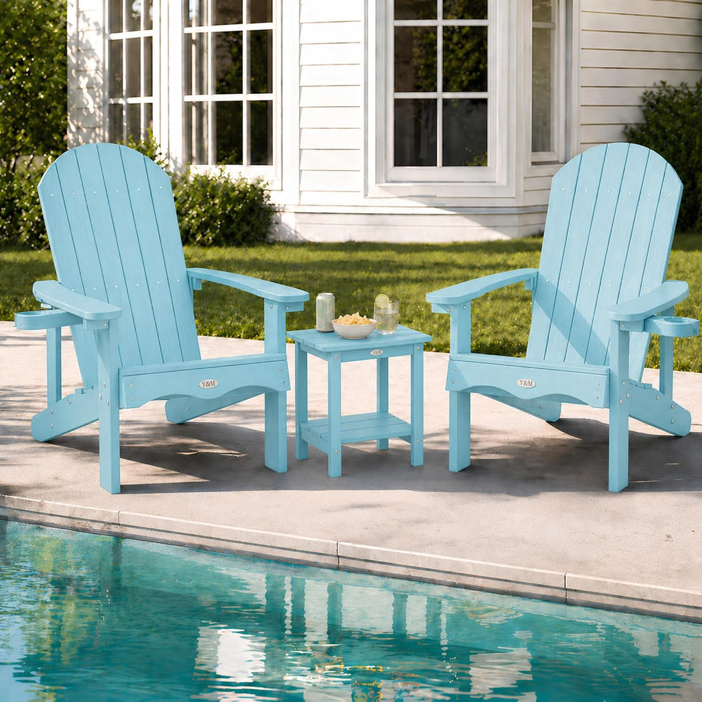 Adirondack Chair Set of 2 with Double Layer Side Table, HDPE Outdoor Patio Chairs, All Weather Plastic with Cup