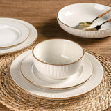 Ceramic Dinnerware Sets,12 pcs Embossed Elegant Stoneware Plates and Bowls Sets