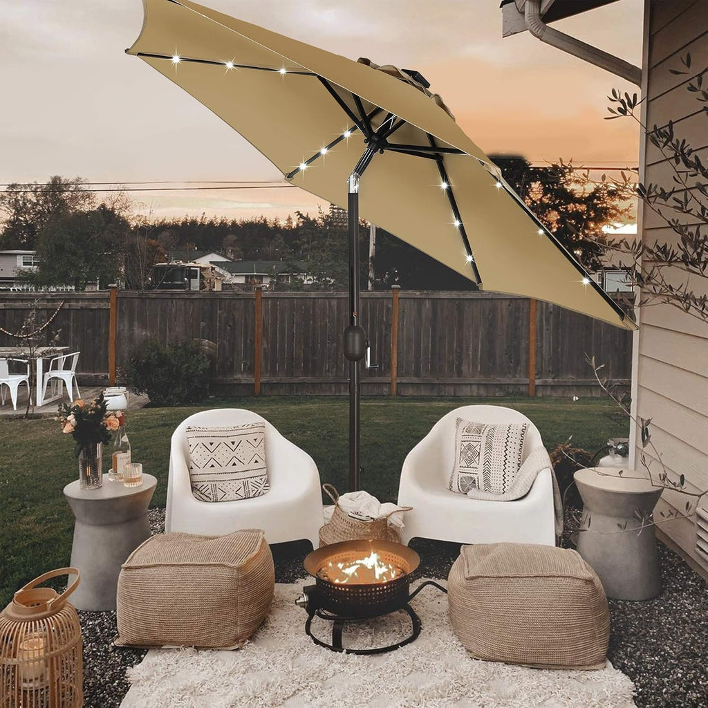 7.5 ft Solar Umbrella, 18 LED Lighted Patio Umbrella, Table Market Umbrella - Tan