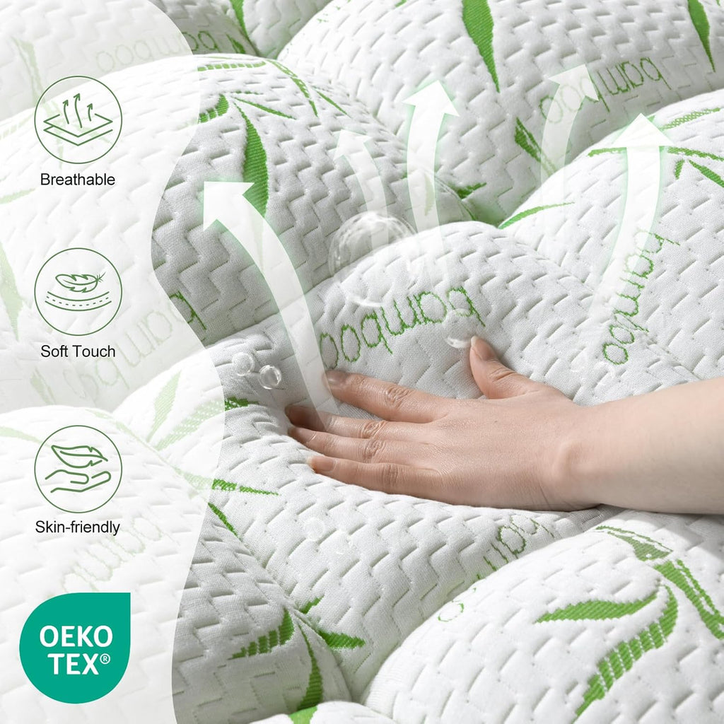 3 Inch Mattress Topper Full - Breathable Bambu Viscose Air Layer (54"x75") | Cool Natural bambu fiber fabric,silky