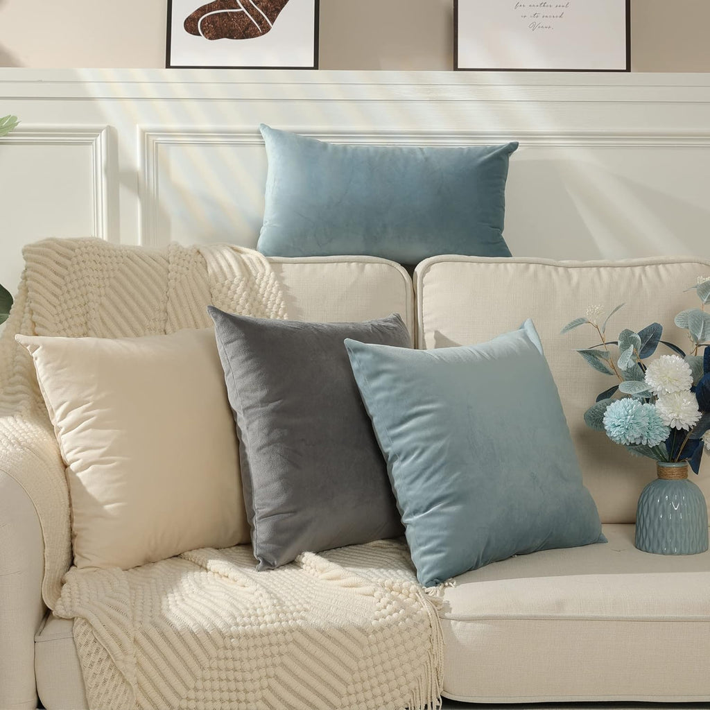 Super Soft Velvet Square Throw Pillow Covers, 18 x 18 inch (45 cm), Silver Blue, Pack of 2