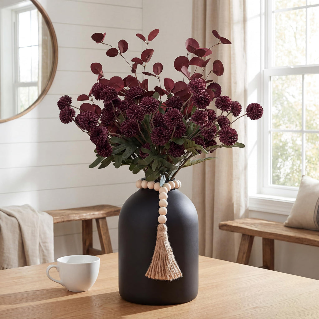 20''H Fake Flowers in Large Vase for Centerpiece Table Decorations with 10Pcs Fake Mums Flowers Eucalyptus Stems Faux