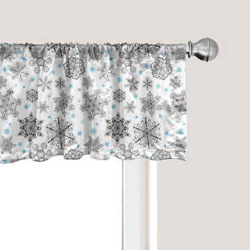 Snowflake Window Valance, Lace Style Arrangement of Snowflakes Winter Season Christmas Illustration, Curtain Valance