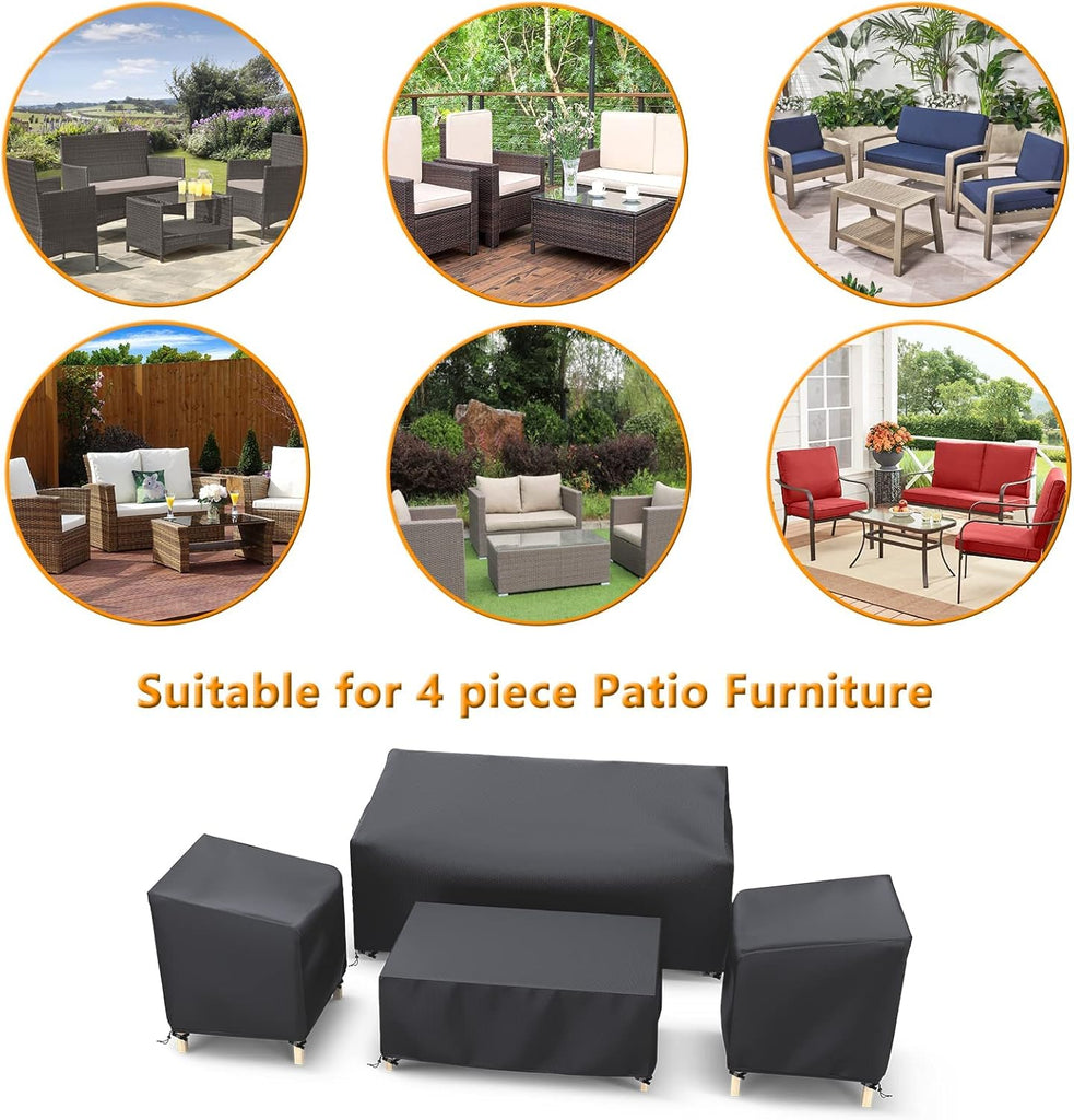 Outdoor Furniture Cover Waterproof | Patio Furniture Covers 4 Piece Set for Chairs, Couch, Table Coffee, Black