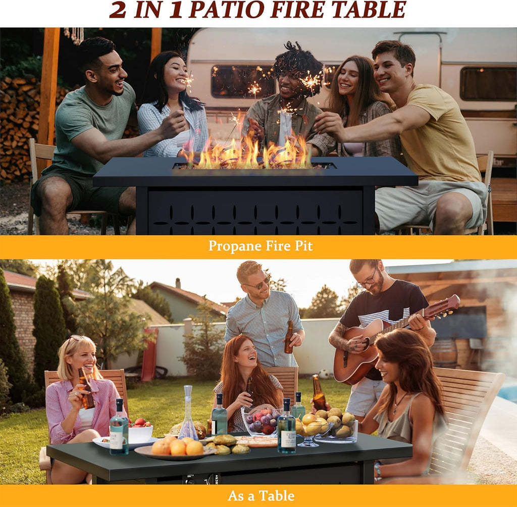43" Gas Fire Pit for Outside, 50,000 BTU Outdoor Propane Fire Pit Table with Lid & Lava Rock