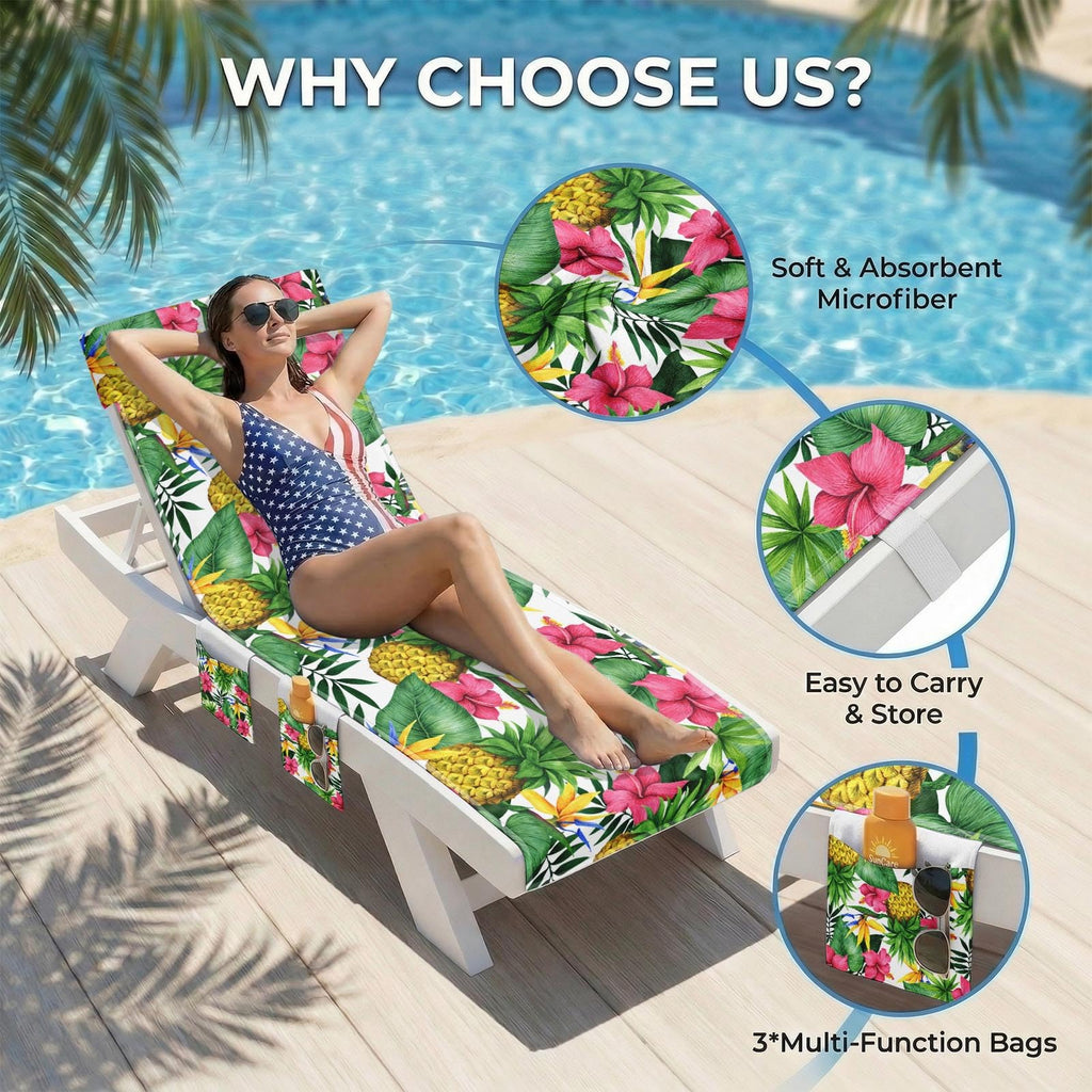 Lounge Chaise Towel Covers, Tropical Pineapple, 2 Pack, 85 X30In