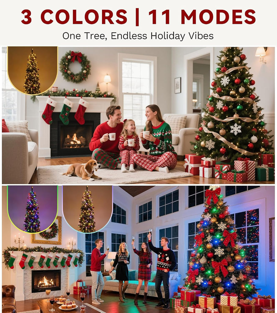 Pre-Lit Pencil Christmas Tree 350 LED Lights Remote Control