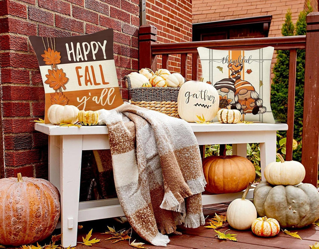 Throw Pillow Covers 20x20 Set of 4 for Fall Decor, Fall Decorations Maple Leaves Pumpkin Farmhouse Autumn Thanksgiving