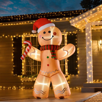 8ft Christmas Inflatable Gingerbread Man with Candy Cane, Outdoor