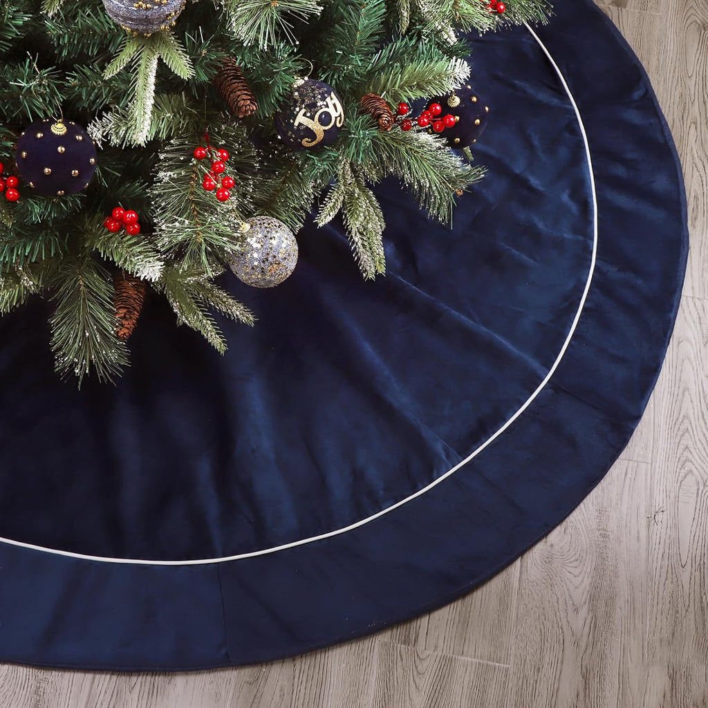 Christmas Tree Skirt, 60 inches Velvet Fur Plush Blue Tree Skirt, Xmas Tree Skirts for Merry Christmas Party Rustic