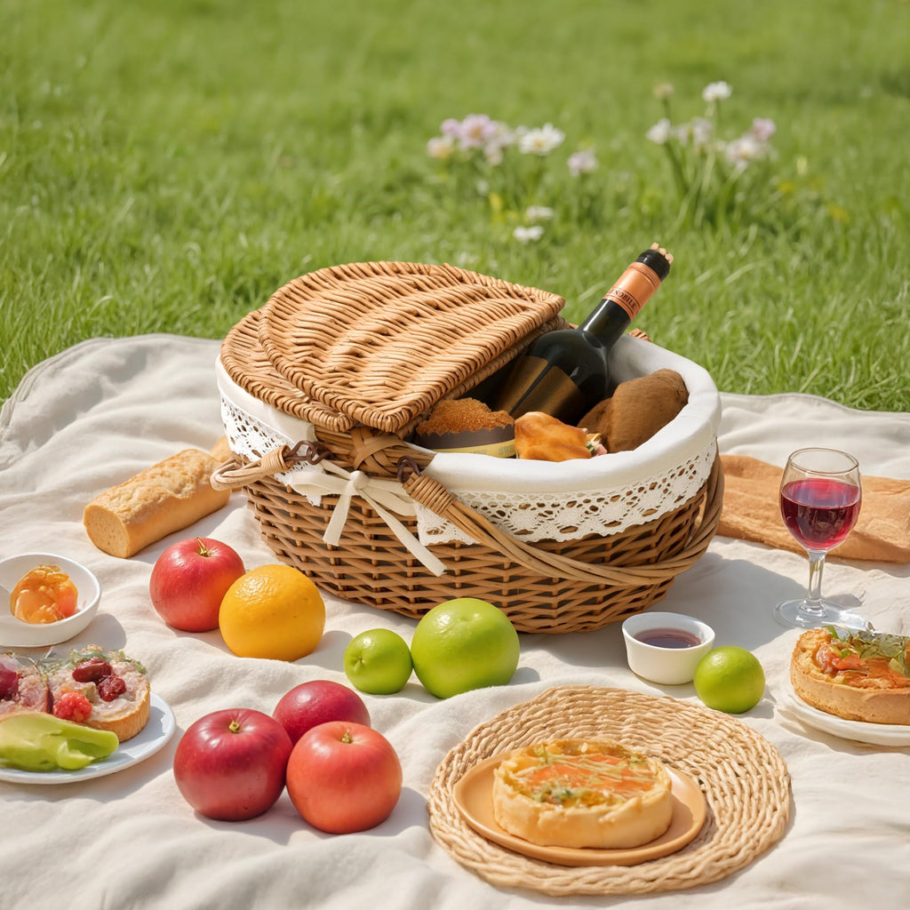 Vintage Picnic Basket with Lid, Woven Cute Basket with Handle