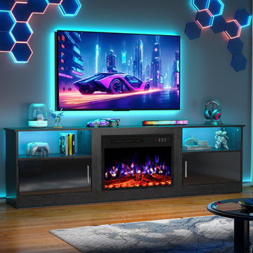 70" Fireplace with 23" Electric Fireplace for TVs Up to 80 inch, Modern LED Light Entertainment Center with High