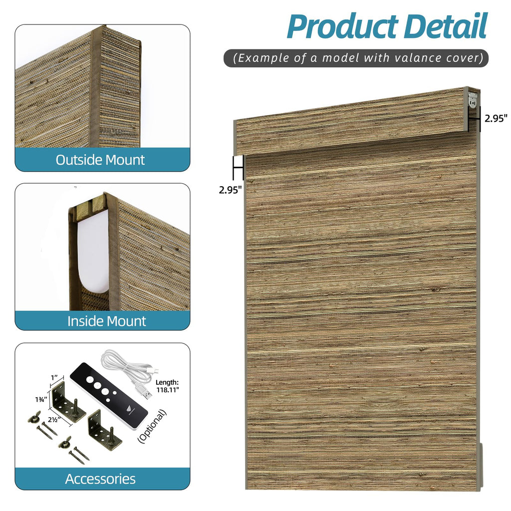 Motorized Natural Woven Wood Roman Shades, Kenaf-016