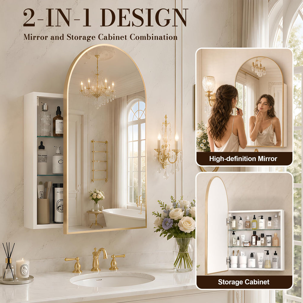 Medicine Cabinet Mirror, Surface Mount for Small Bathroom, 20x32 Inch