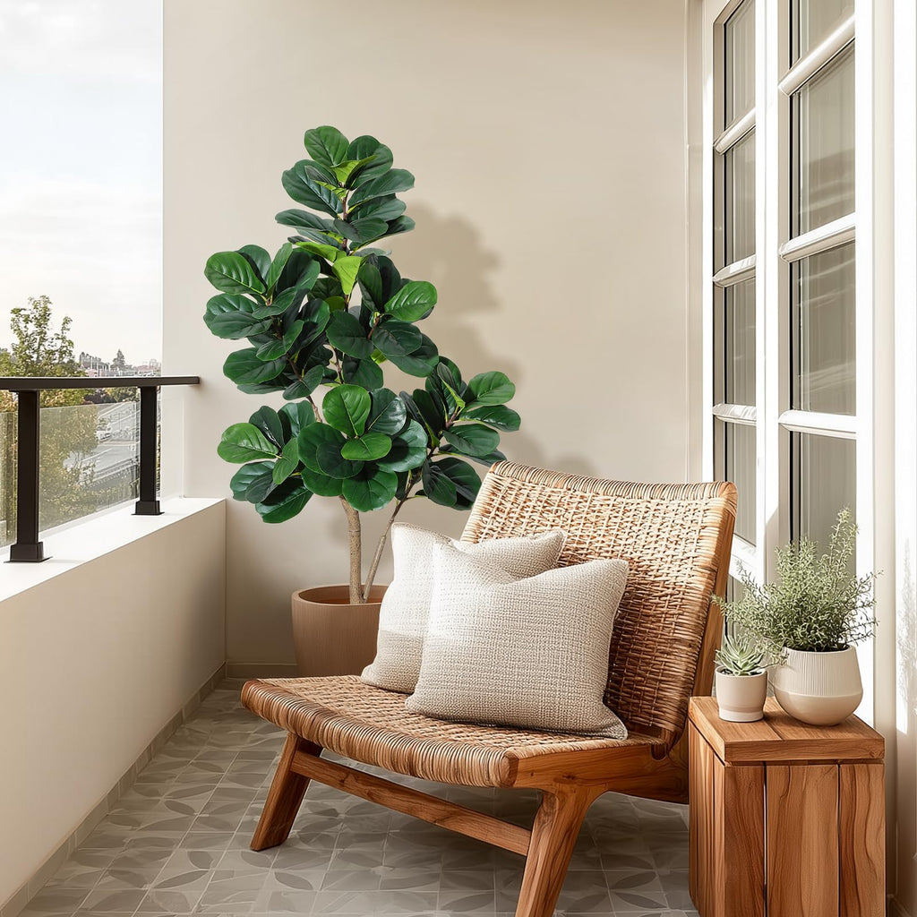5 ft Fiddle Leaf Fig Tree Artificial with 77 Leaves - Realistic Faux Ficus Lyrata Trees in 7.8 in Grey Planter Pot