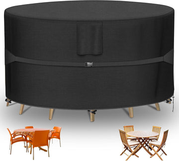 Round Patio Furniture Covers - 600D Heavy Duty Waterproof Outdoor Table Cover, Lawn Furniture Set Covers for Dining
