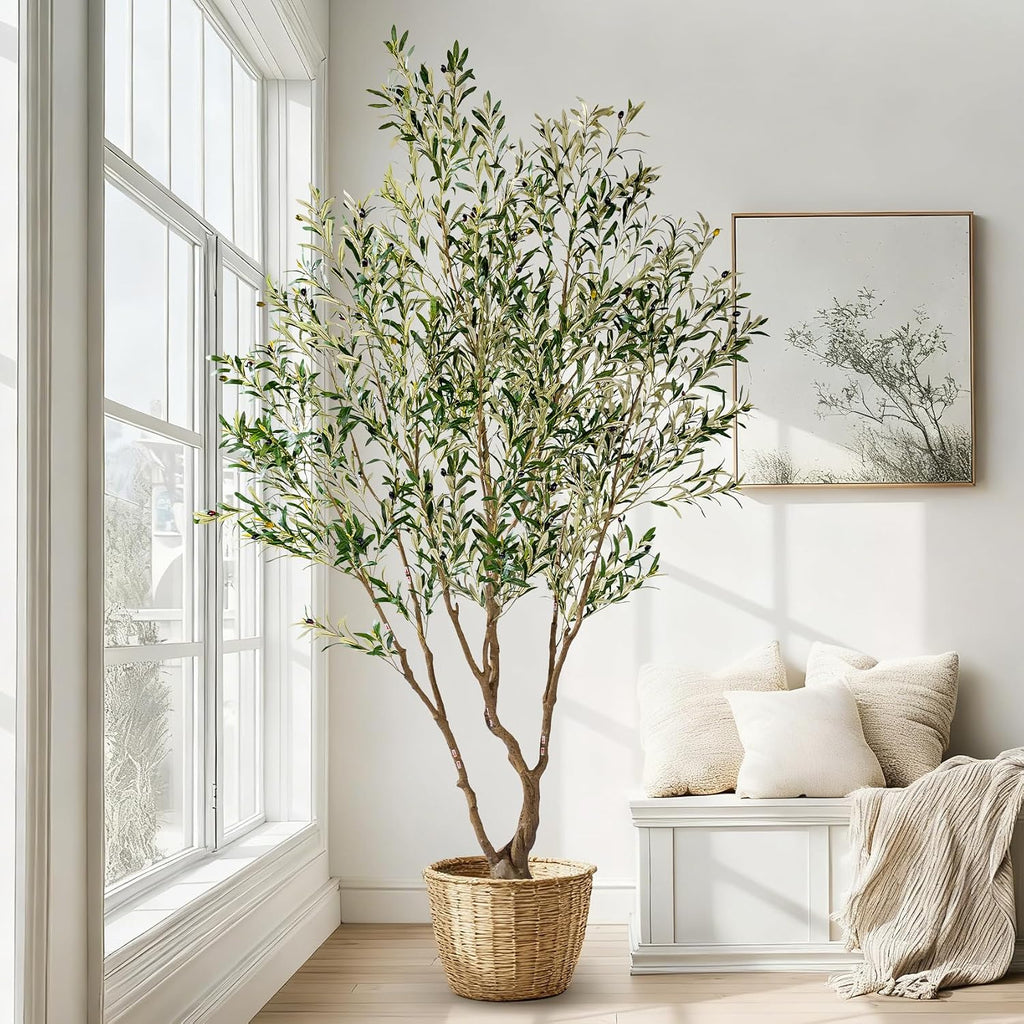 7ft Faux Olive Tree with Pot & Moss Artificial Olive Plant Fake Olive Tree Decor, Large Indoor Artificial Trees Faux