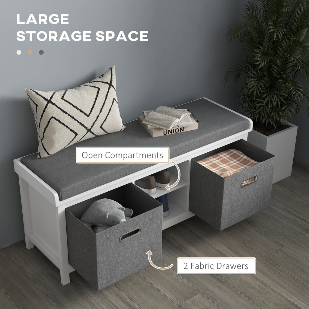 Shoe Bench with Cushion, Padded Seat, 2 Drawers, White