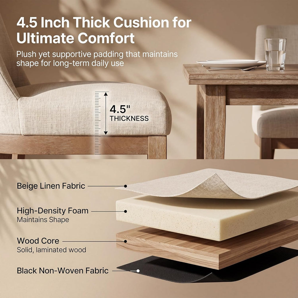 Modern Dining Chairs Set of 4 with Comfortable Back Support, Farmhouse Soft Linen Upholstered Kitchen Dining Room