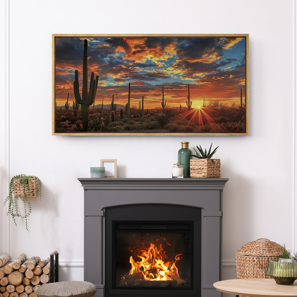 Extra Large Framed Canvas Print Wall Art Desert Sunset Illustrations Modern Art Calm Warm - 60"x30"