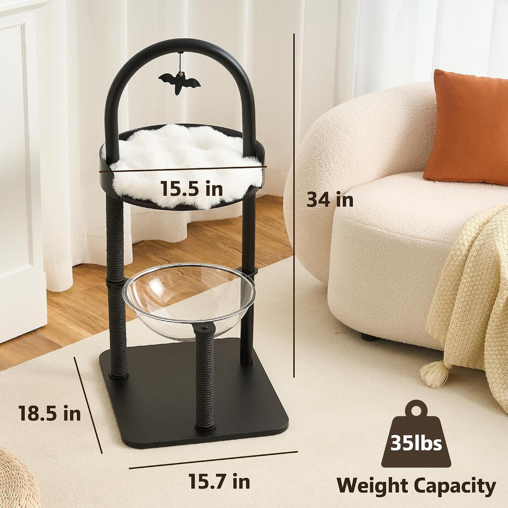34" Modern Cat Tree Furniture for Indoor Small & Medium Cats, Minimalist Cat Tower with Scratching Posts, Wood