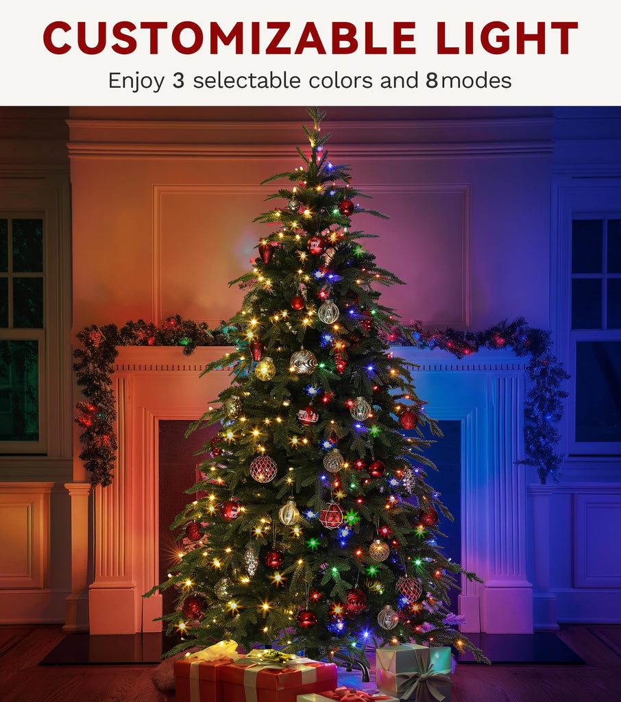 7.5ft Pre-Lit Green Christmas Tree, 2199 Branch Tips and 400 Lights