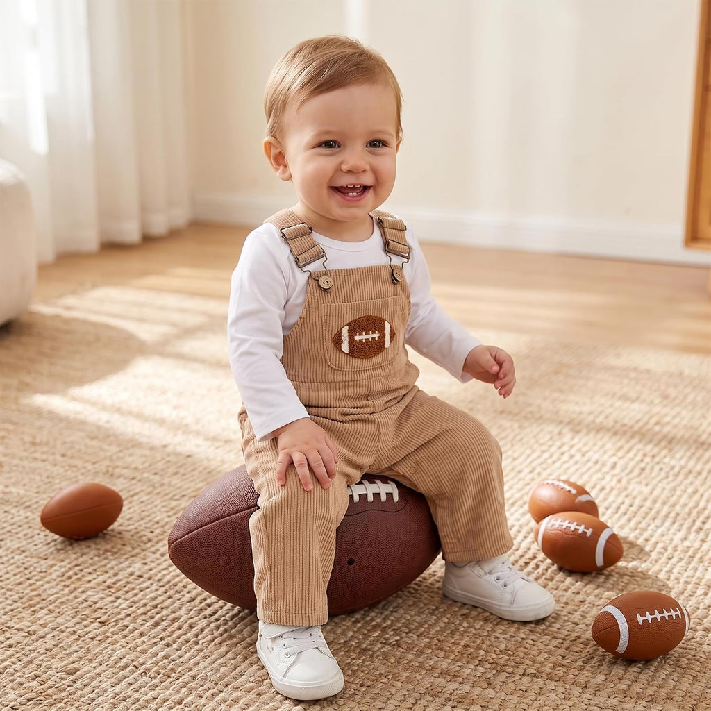Baby Boy Football Corduroy Overalls Set Long Sleeve Bodysuit Infant Outfit