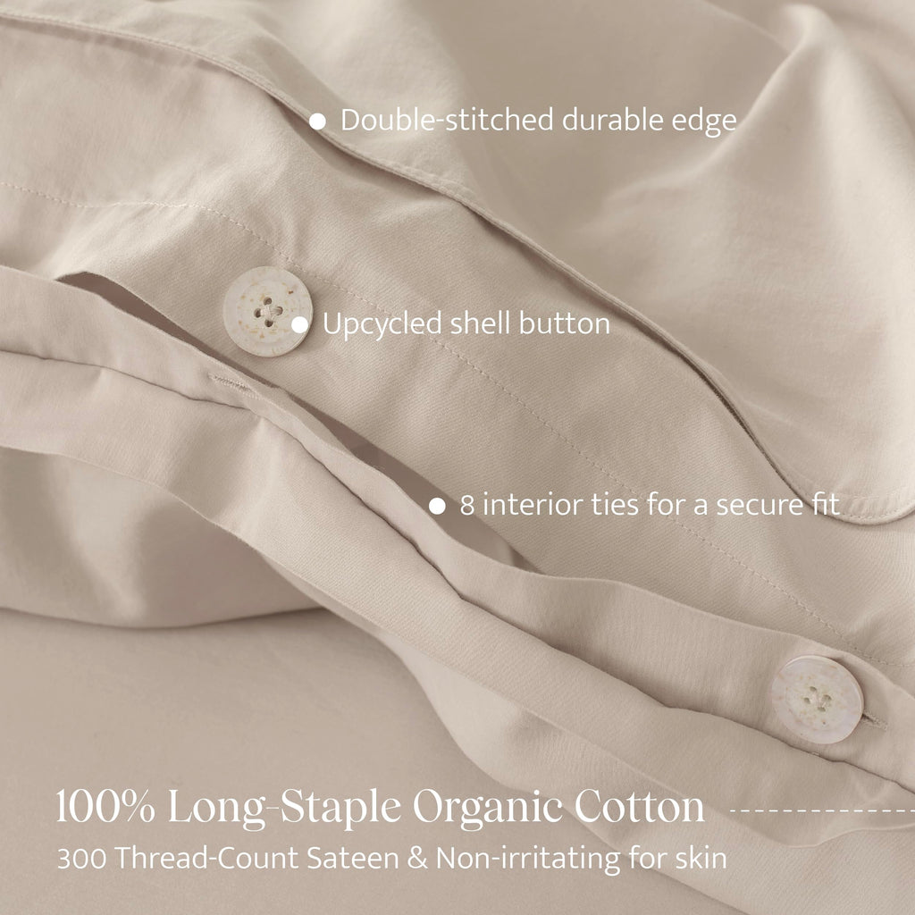 Stitch GOTS Organic Cotton Duvet Cover, Washed 300TC, Greige