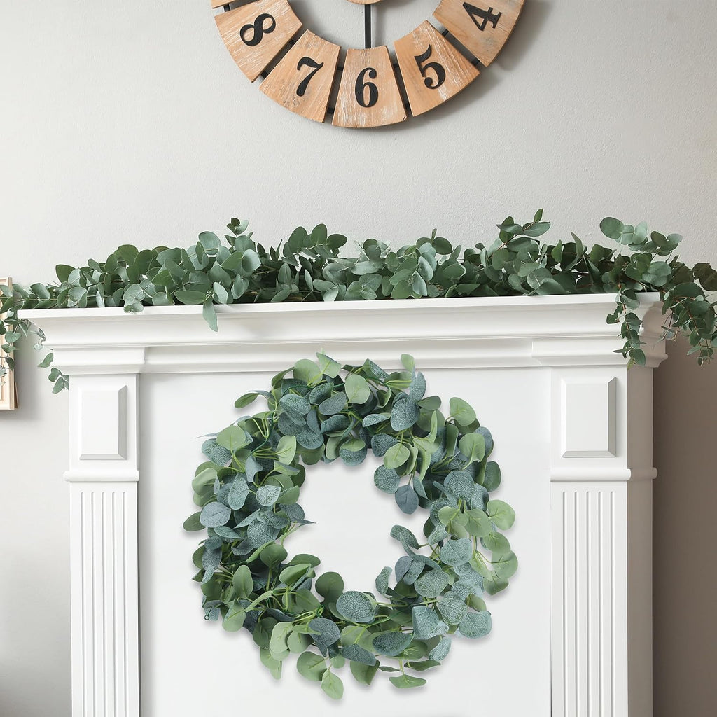 Artificial Eucalyptus Garland Greenery Leaves Handmade 3D Silk Vines Silver Dollar Leaves Faux Leaf Plants - Set of 6