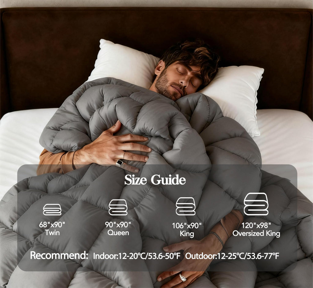 Down Fiber Comforter Twin Size, Premium Ultra-Soft Breathable Comforter High Fill Power Grey Duvet Insert, All Season